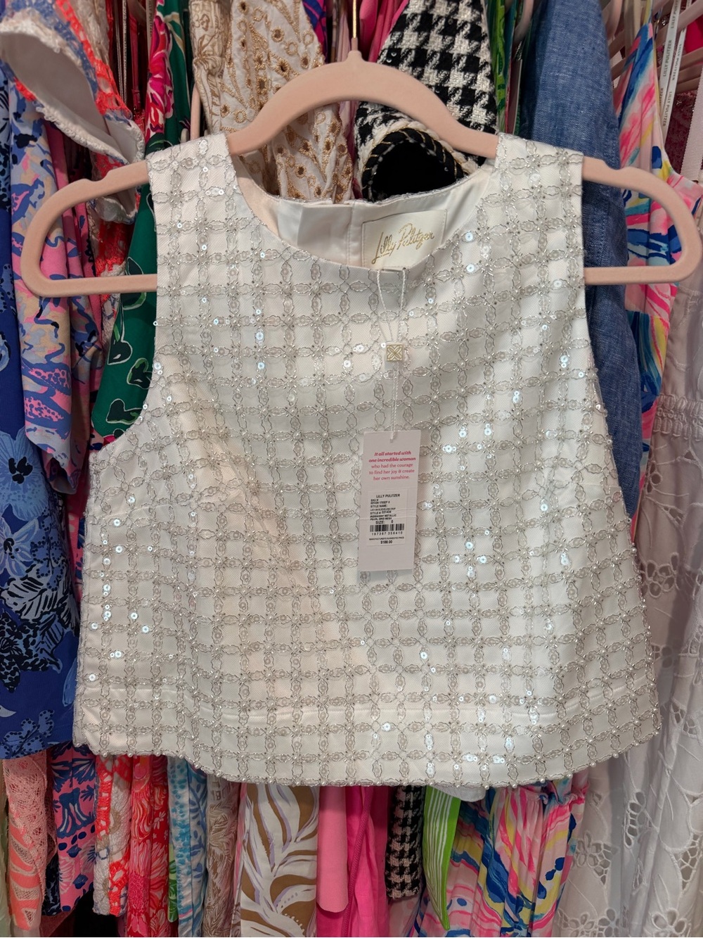 Lilly Pulitzer Lathan White Sequin Grid Cropped Tank